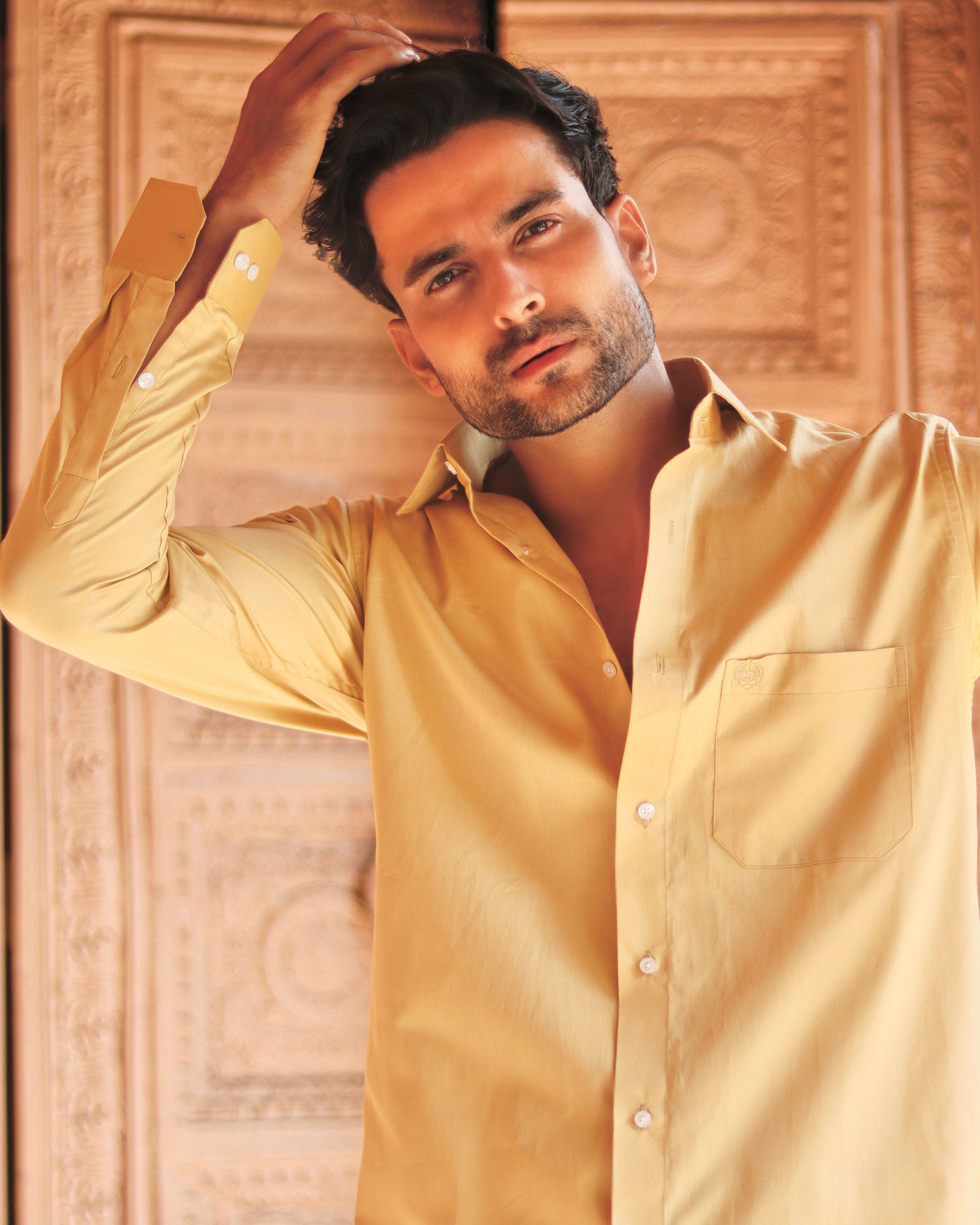Dion Golden Plain Cotton Shirt - John Ellies