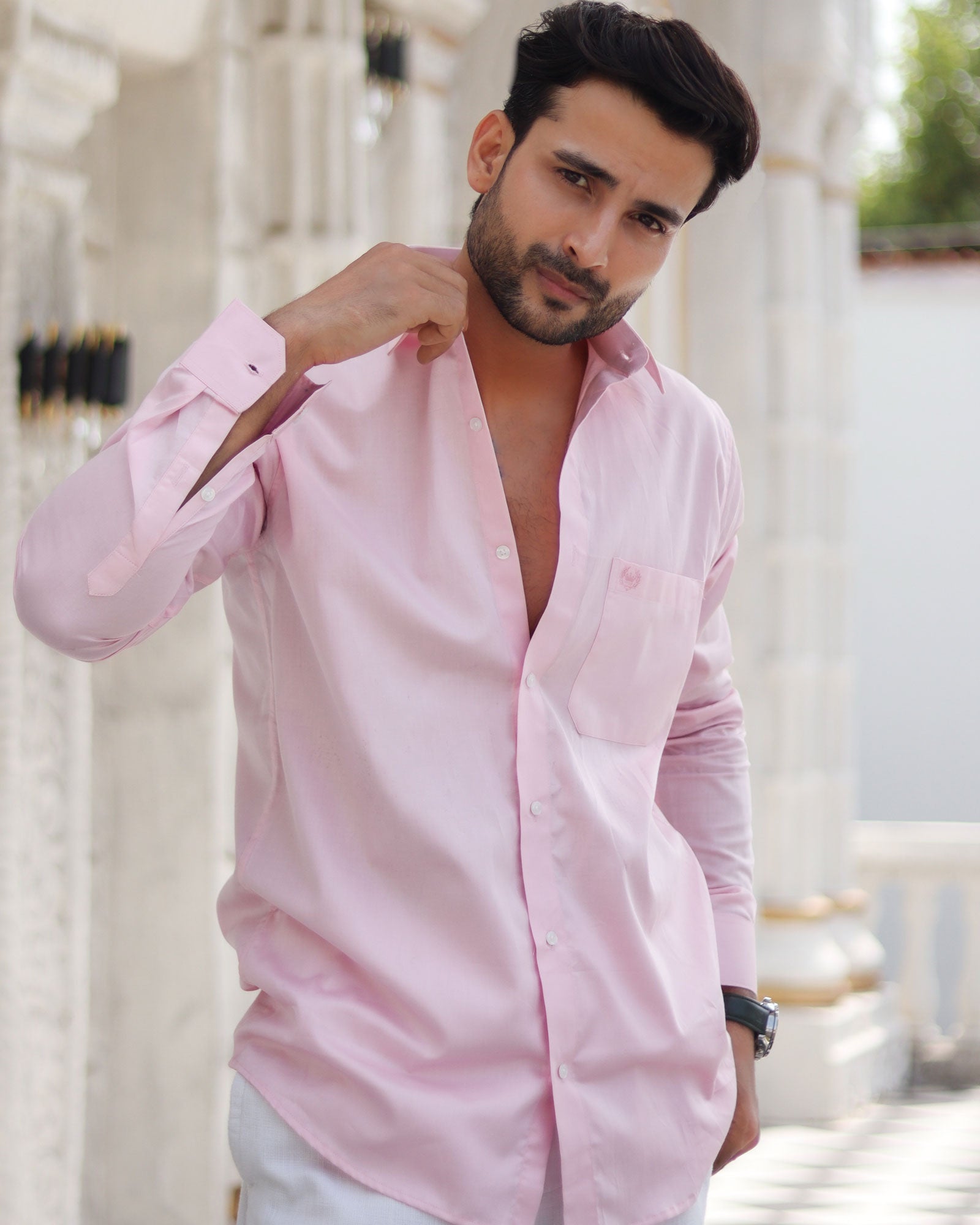 Dion Pink Plain Cotton Shirt - John Ellies