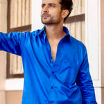 Dion Blue Plain Cotton Shirt - John Ellies