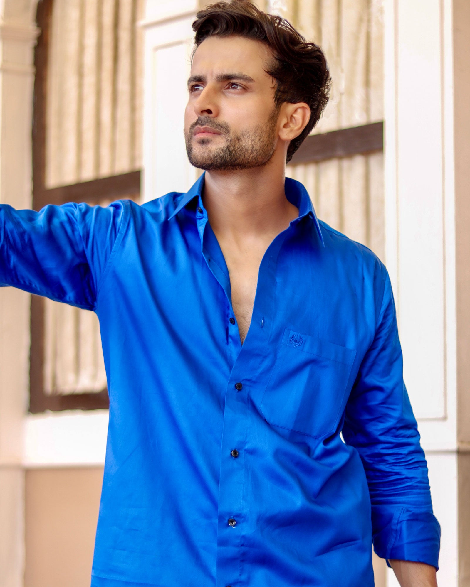Dion Blue Plain Cotton Shirt - John Ellies