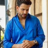 Dion Blue Plain Cotton Shirt - John Ellies