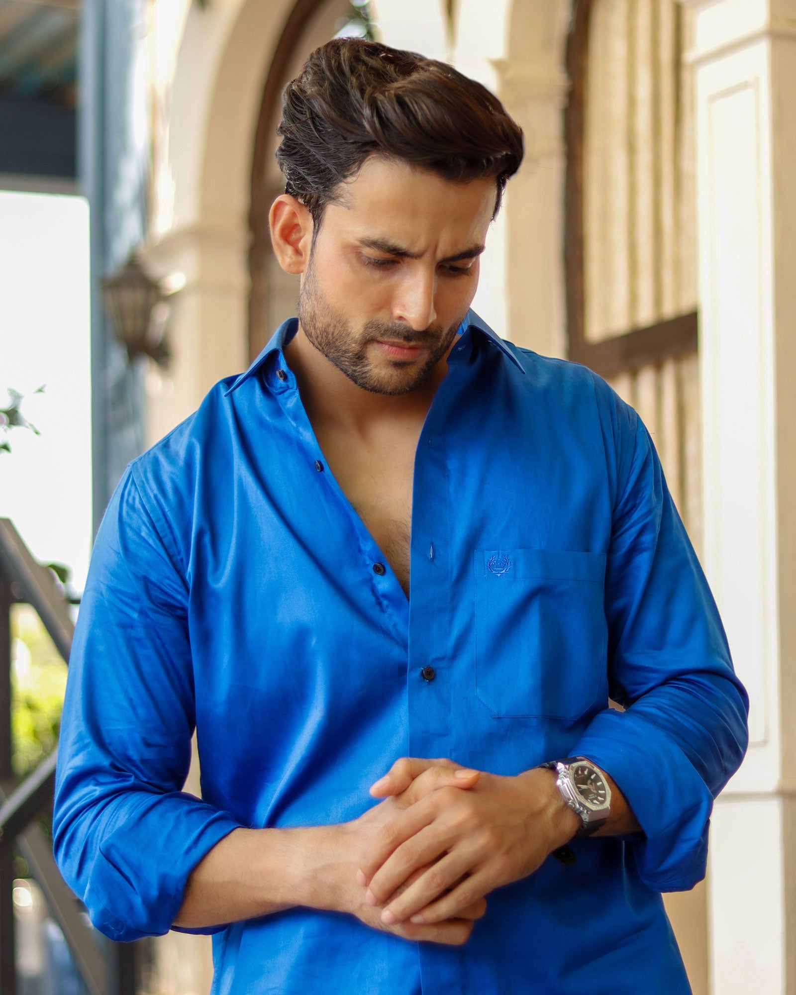Dion Blue Plain Cotton Shirt - John Ellies