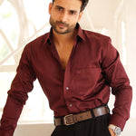 Dion Maroon Plain Cotton Shirt - John Ellies