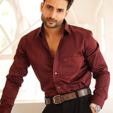Dion Maroon Plain Cotton Shirt - John Ellies