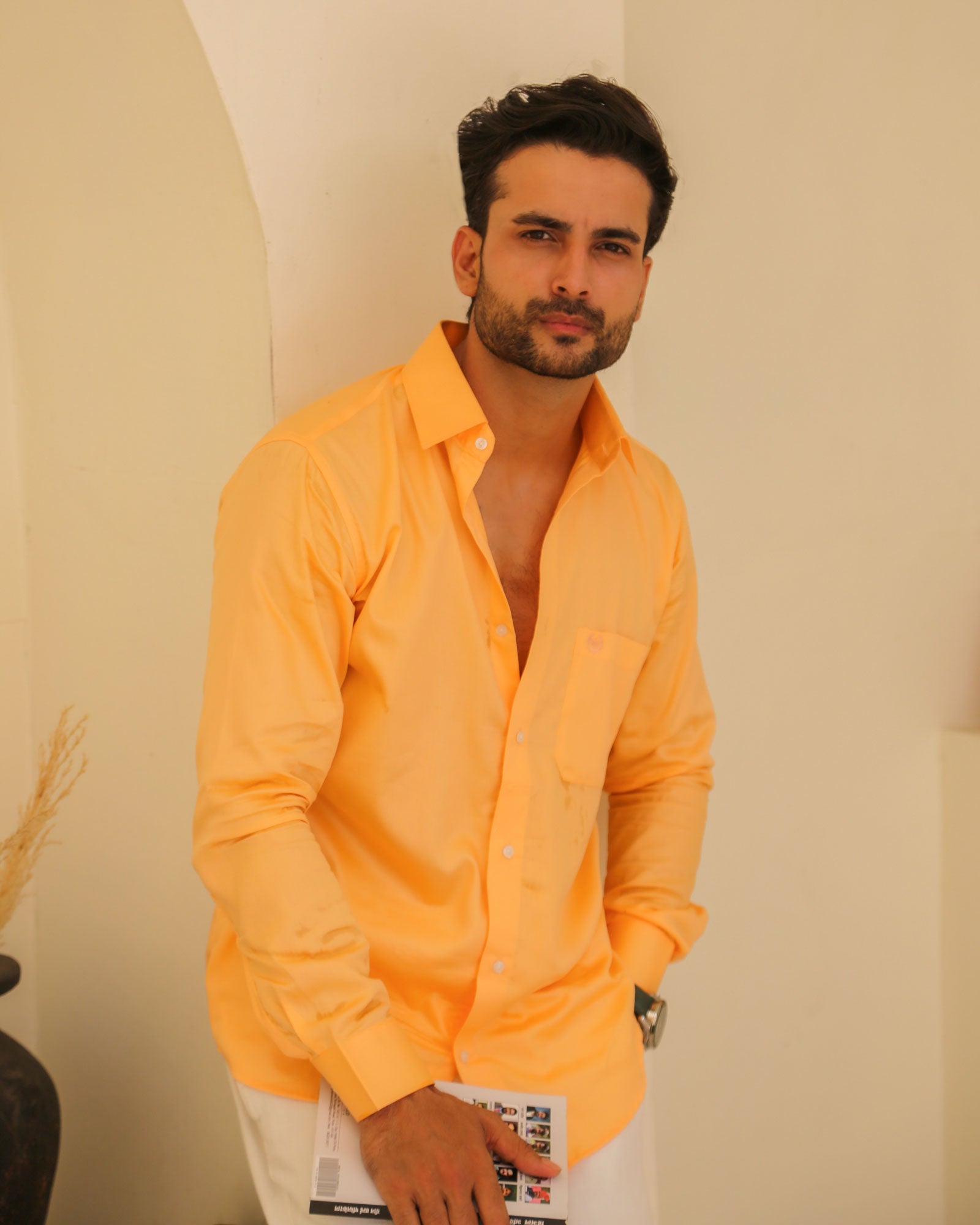 Dion Orange Plain Cotton Shirt - John Ellies