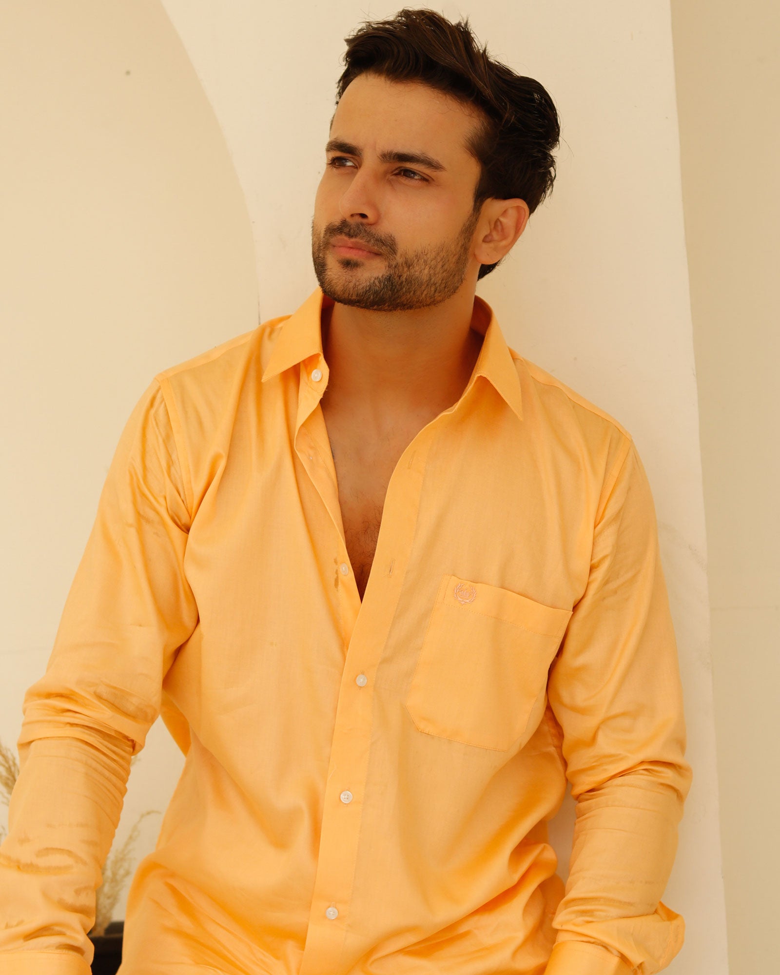Dion Orange Plain Cotton Shirt - John Ellies