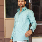 Dion Sky Blue Plain Cotton Shirt - John Ellies