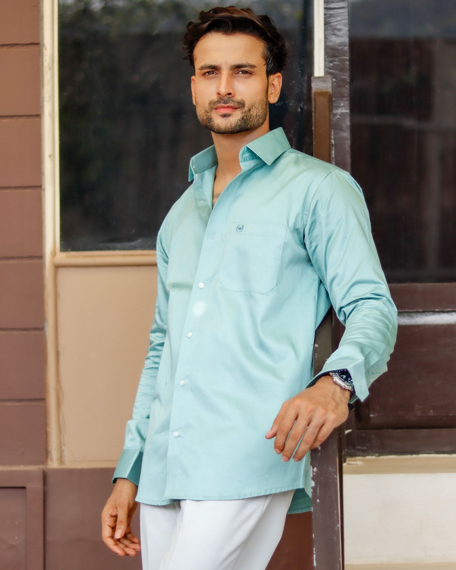 Dion Sky Blue Plain Cotton Shirt - John Ellies