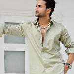Dion Olive Plain Cotton Shirt - John Ellies
