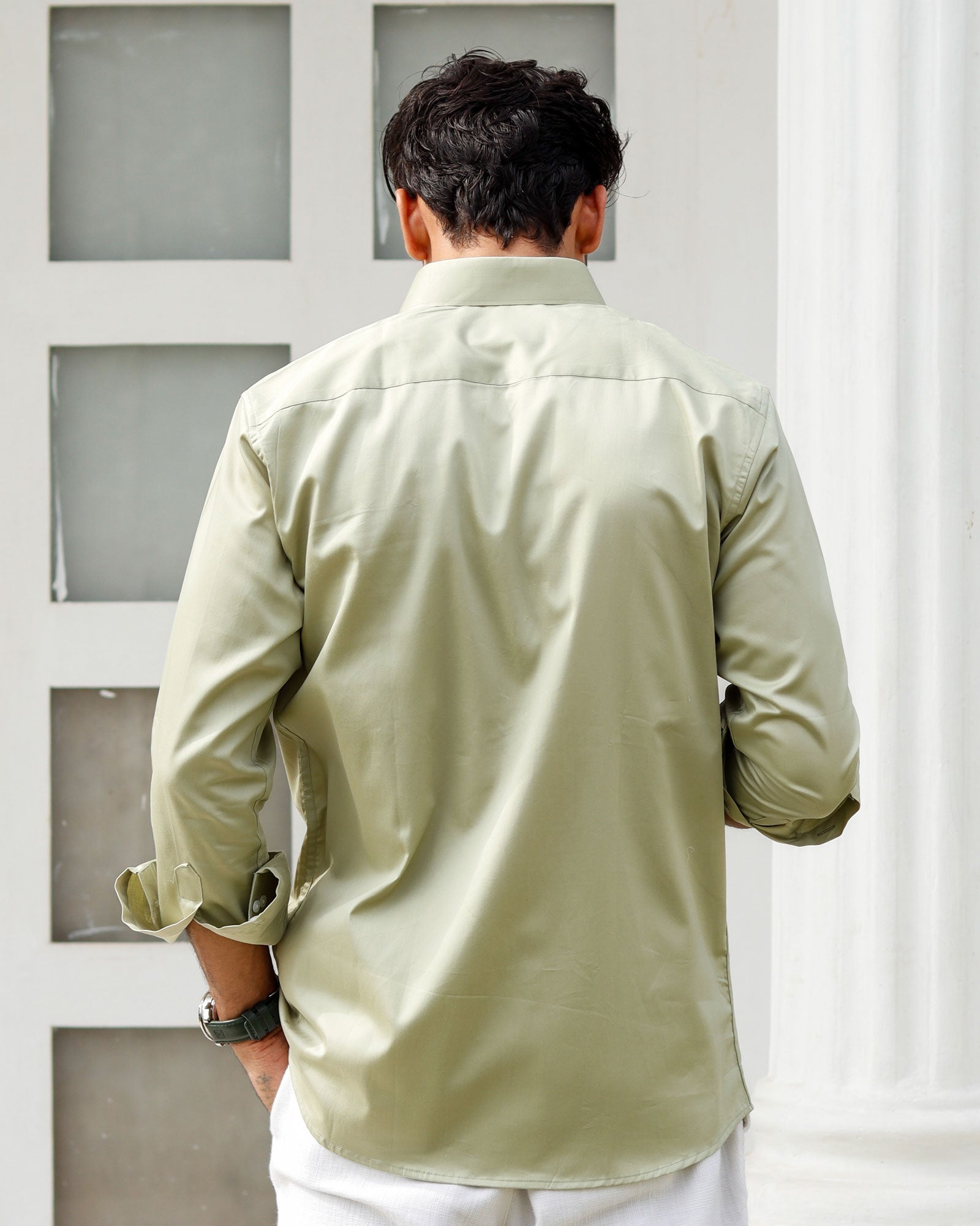 Dion Olive Plain Cotton Shirt - John Ellies