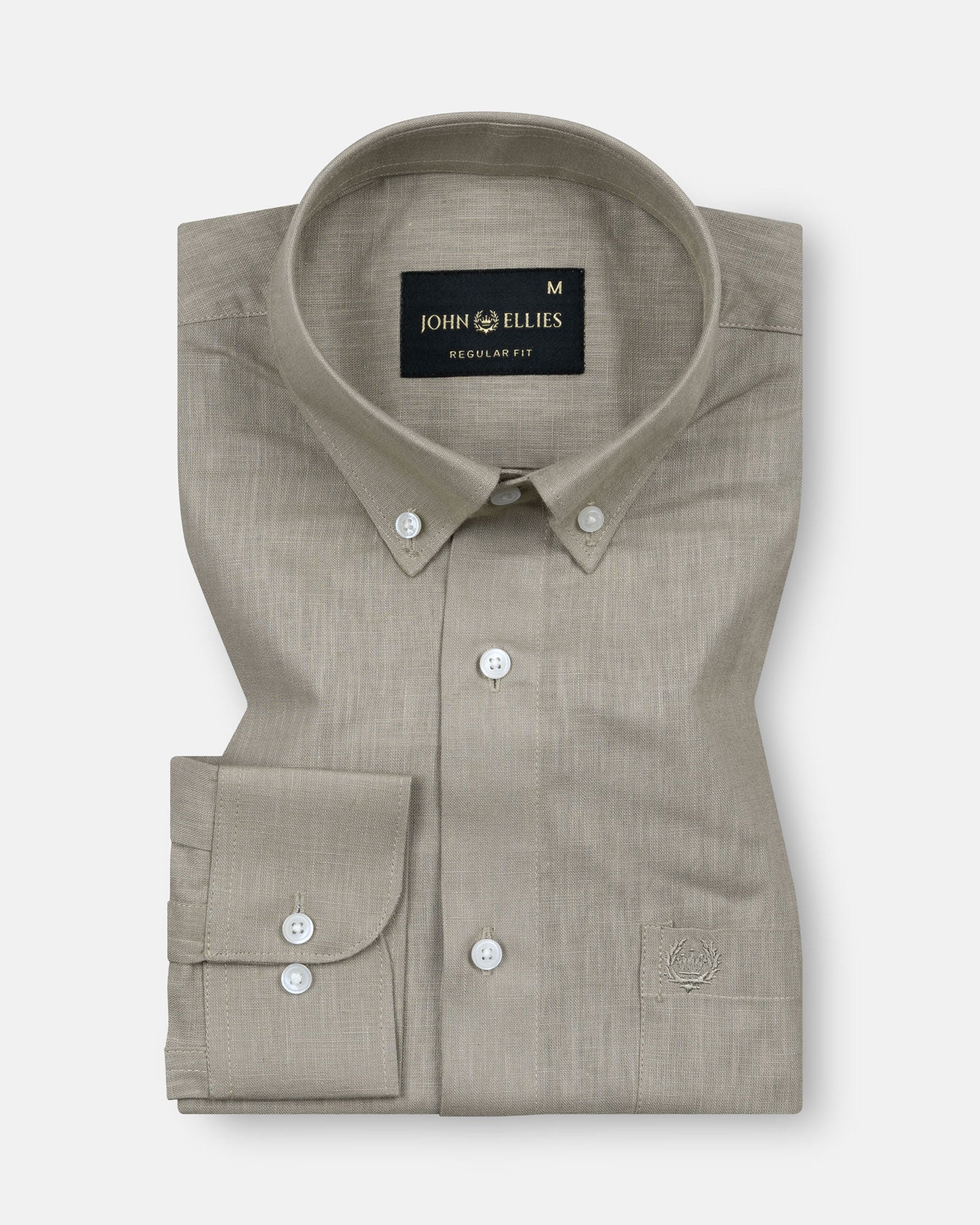 Airloom Bone Plain Linen Button Down Shirt - John Ellies