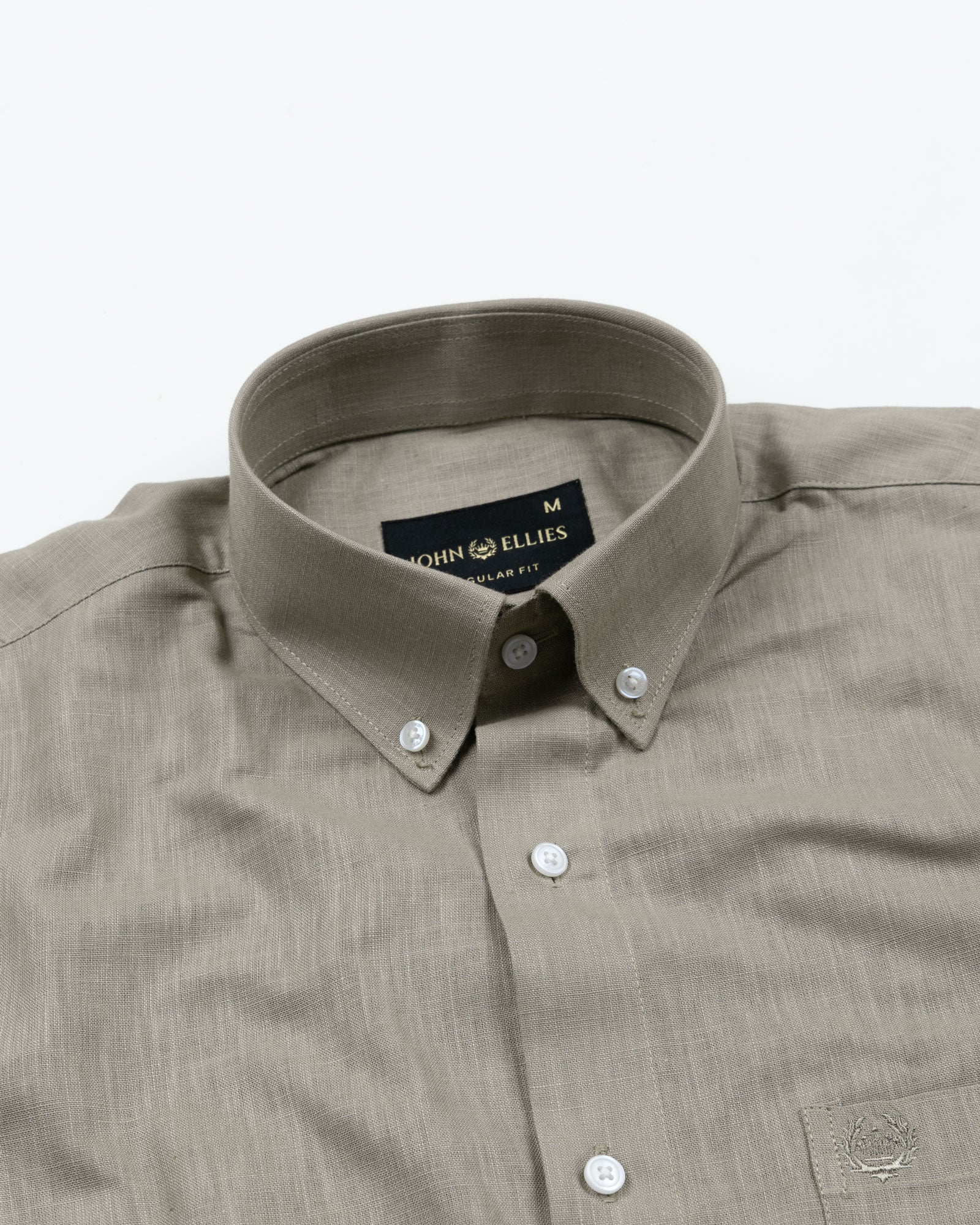 Airloom Bone Plain Linen Button Down Shirt - John Ellies