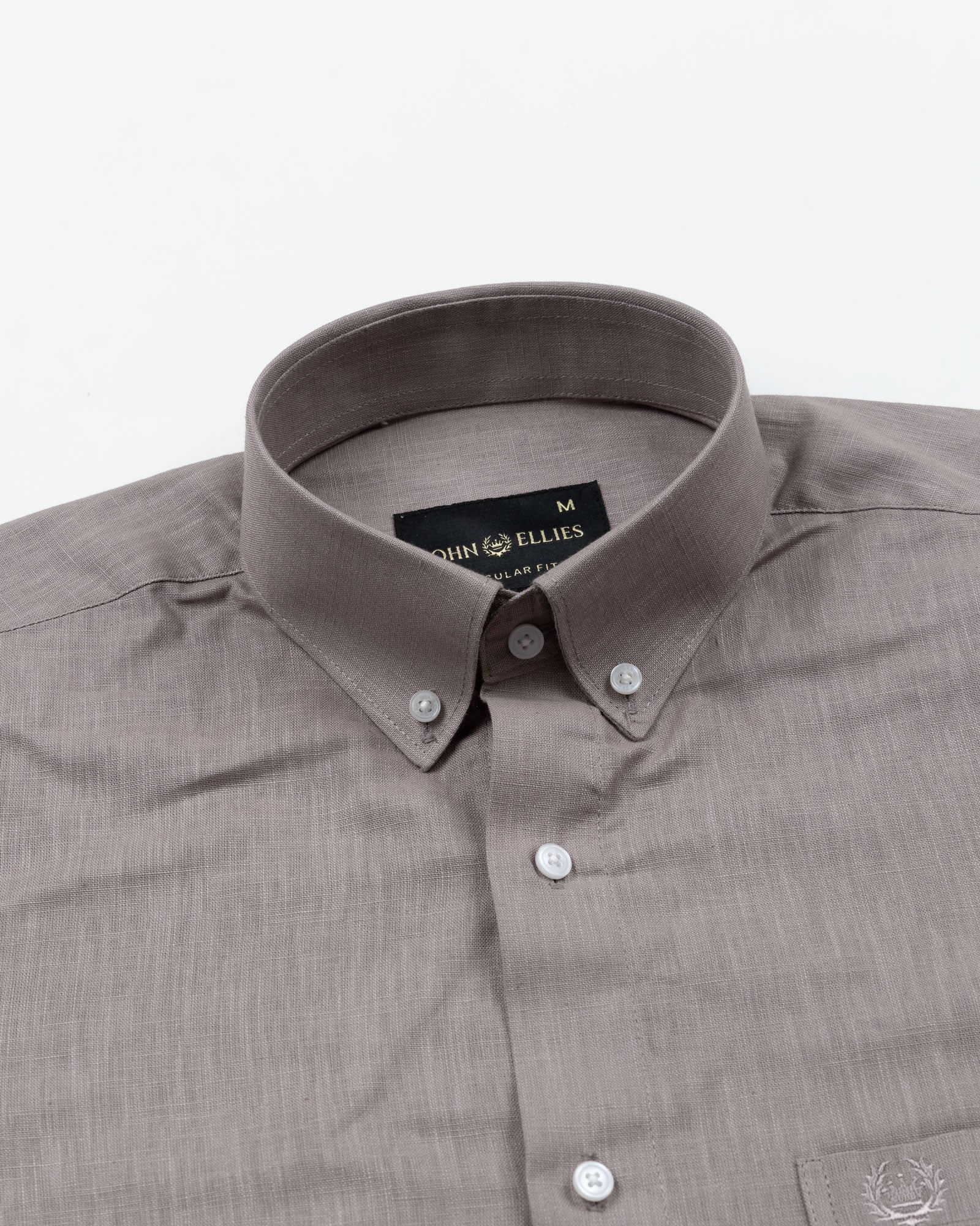 Airloom Brown Plain Linen Button Down Shirt - John Ellies