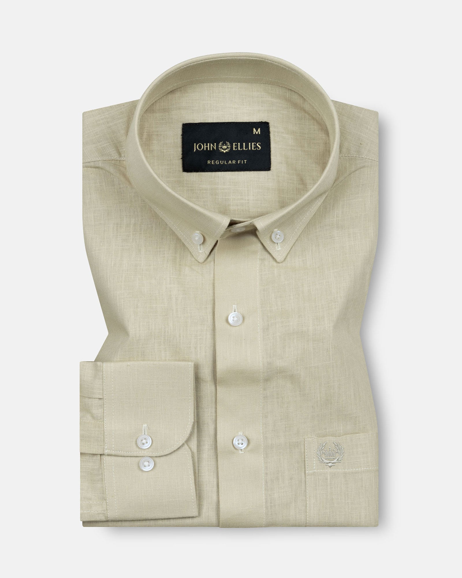 Airloom Khaki Plain Linen Button Down Shirt - John Ellies