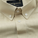 Airloom Khaki Plain Linen Button Down Shirt - John Ellies