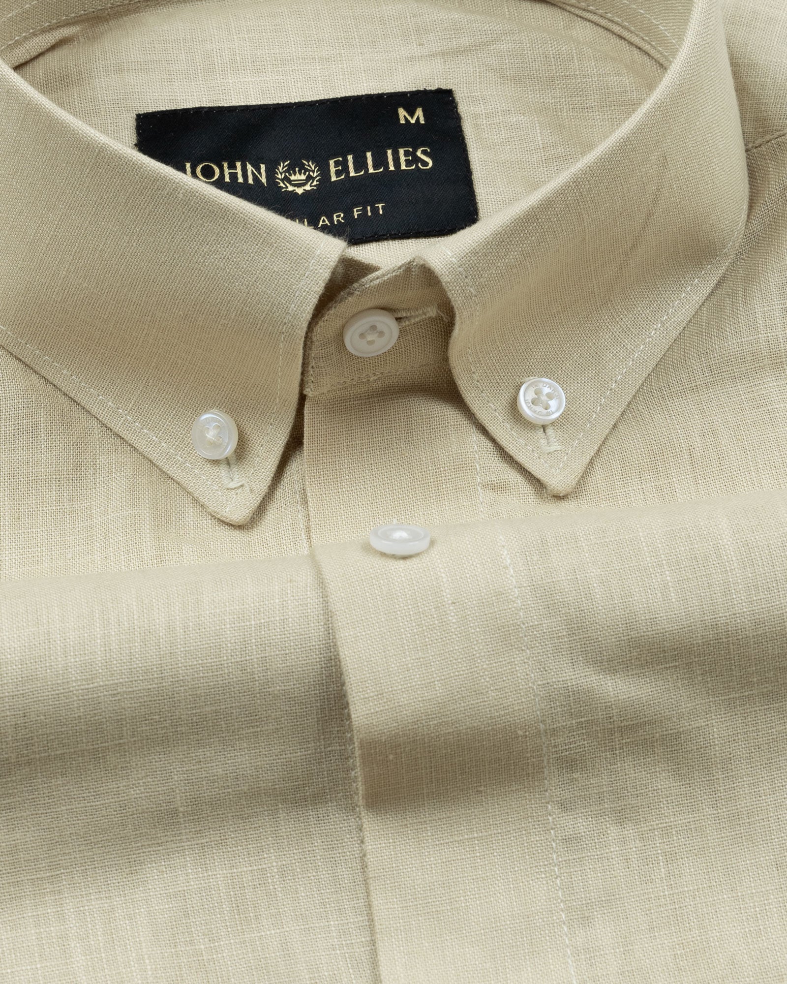 Airloom Khaki Plain Linen Button Down Shirt - John Ellies