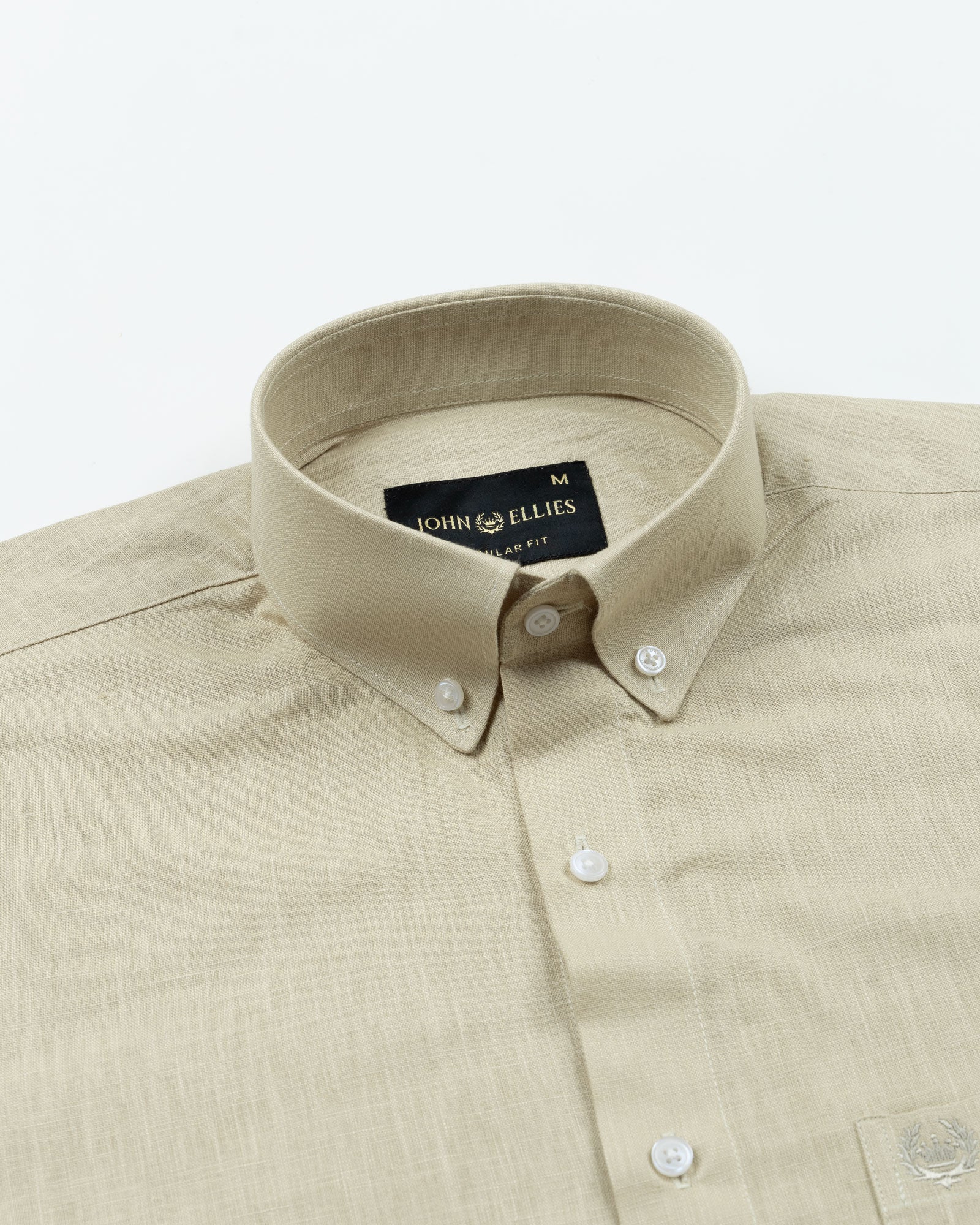 Airloom Khaki Plain Linen Button Down Shirt - John Ellies