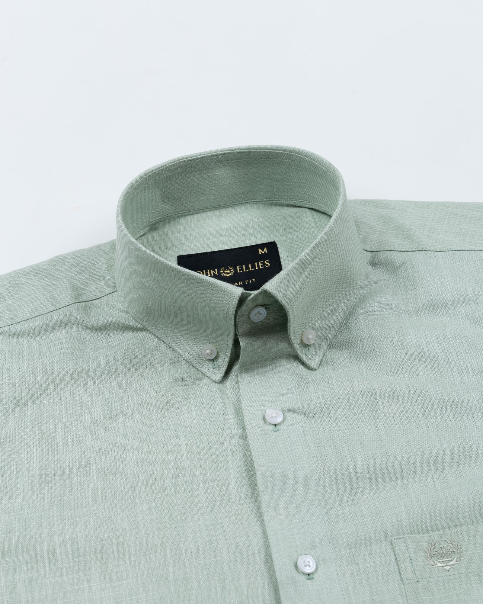 Airloom Green Plain Linen Button Down Shirt - John Ellies