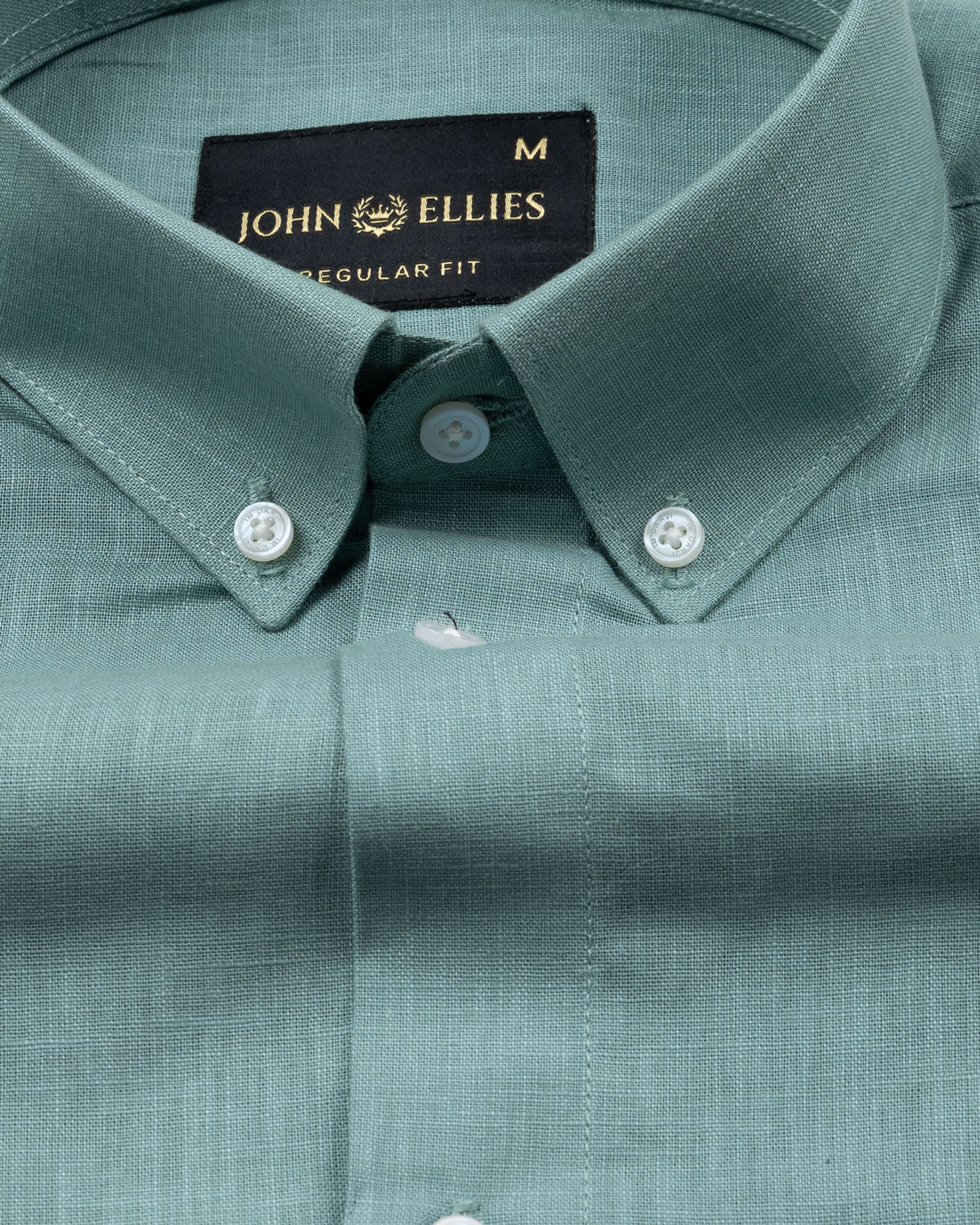 Airloom Teal Plain Linen Button Down Shirt - John Ellies