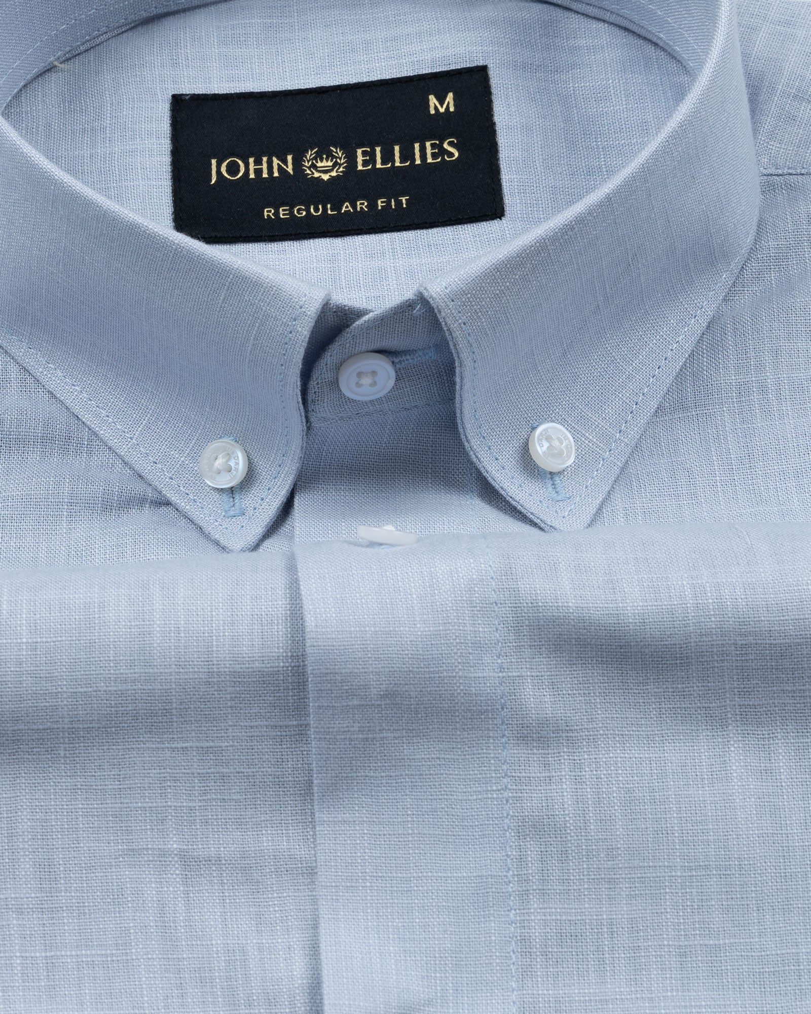Airloom Powder Blue Plain Linen Button Down Shirt - John Ellies