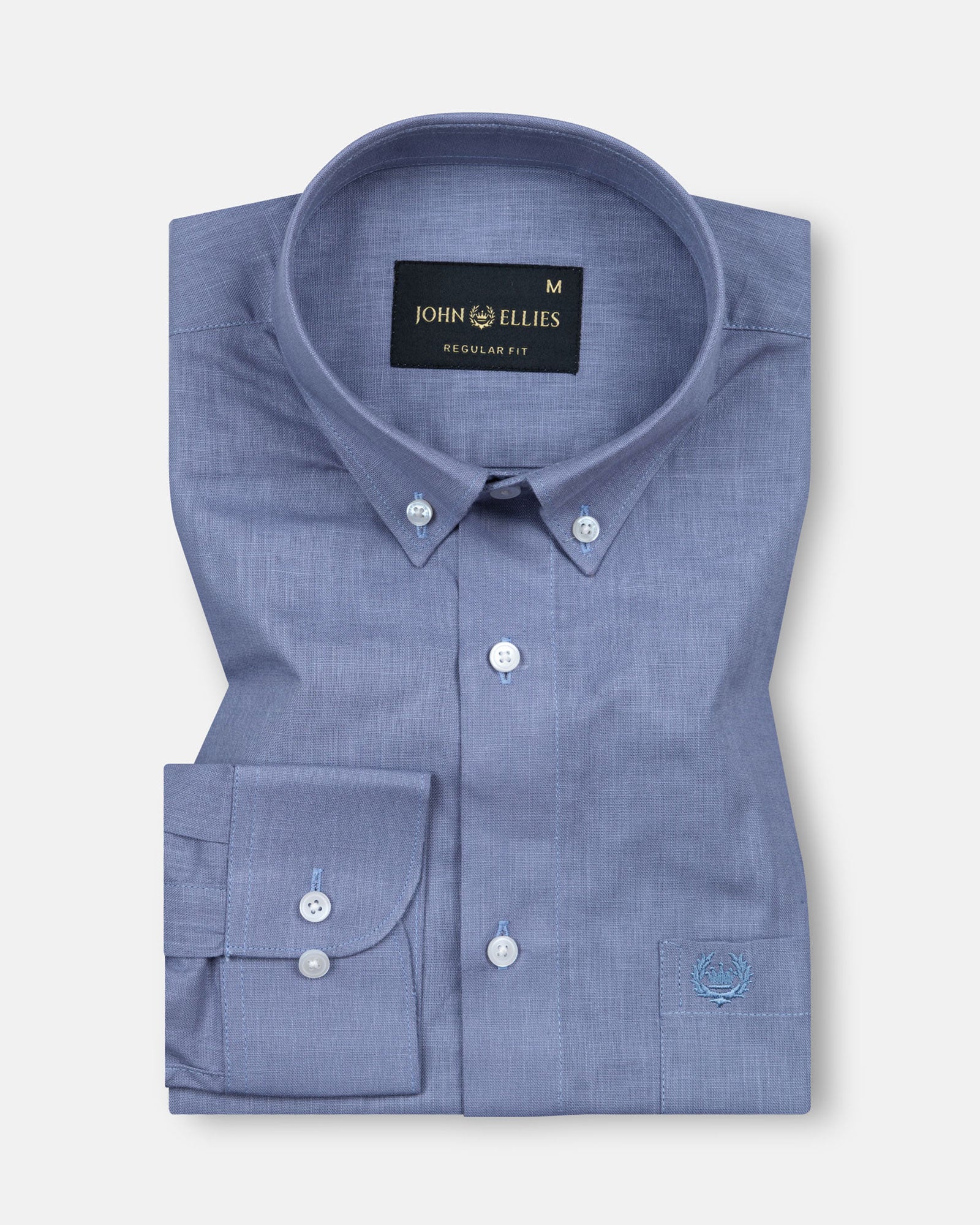Airloom Grey Plain Linen Button Down Shirt - John Ellies