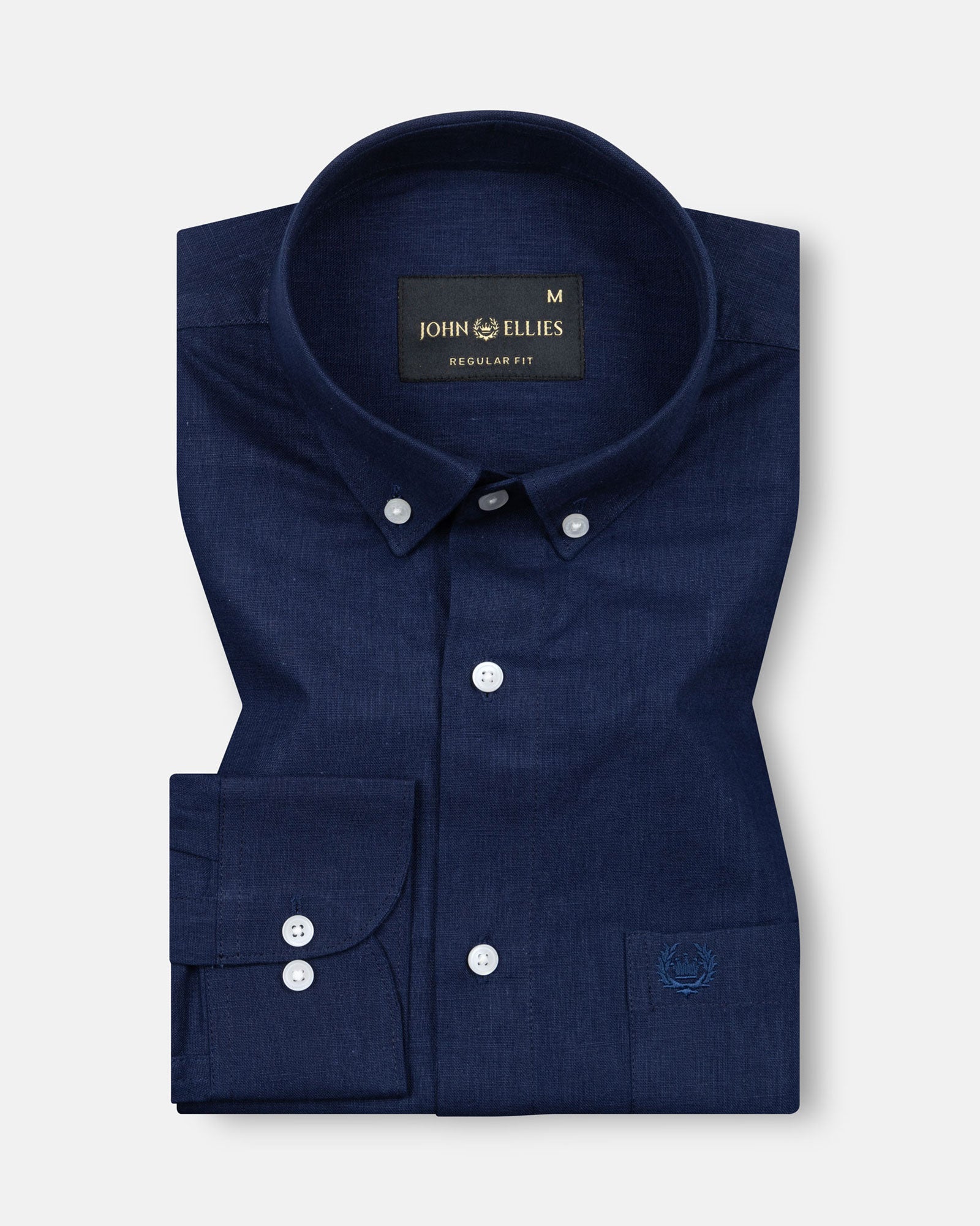 Airloom Navy Blue Plain Linen Button Down Shirt - John Ellies