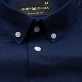 Airloom Navy Blue Plain Linen Button Down Shirt - John Ellies