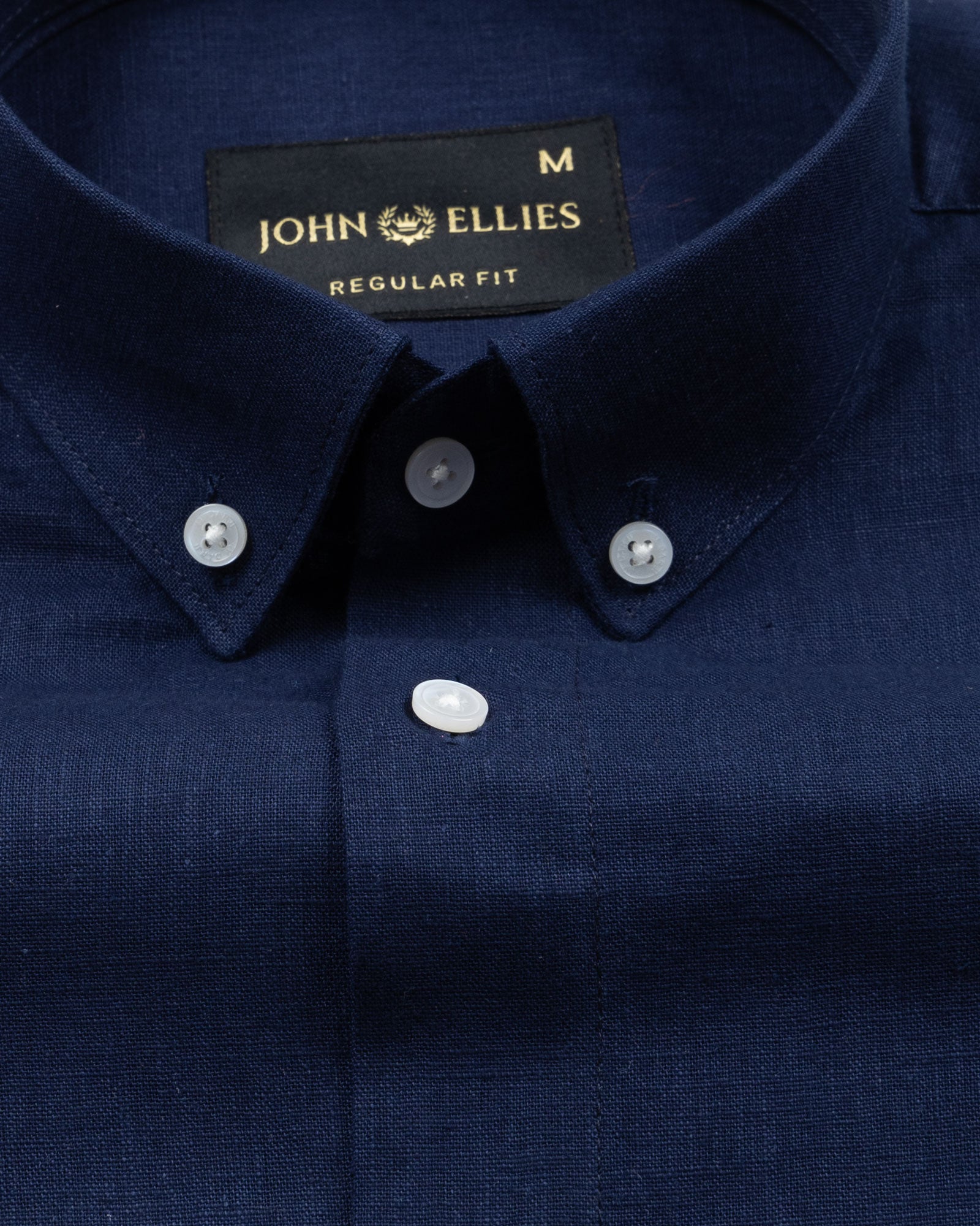 Airloom Navy Blue Plain Linen Button Down Shirt - John Ellies