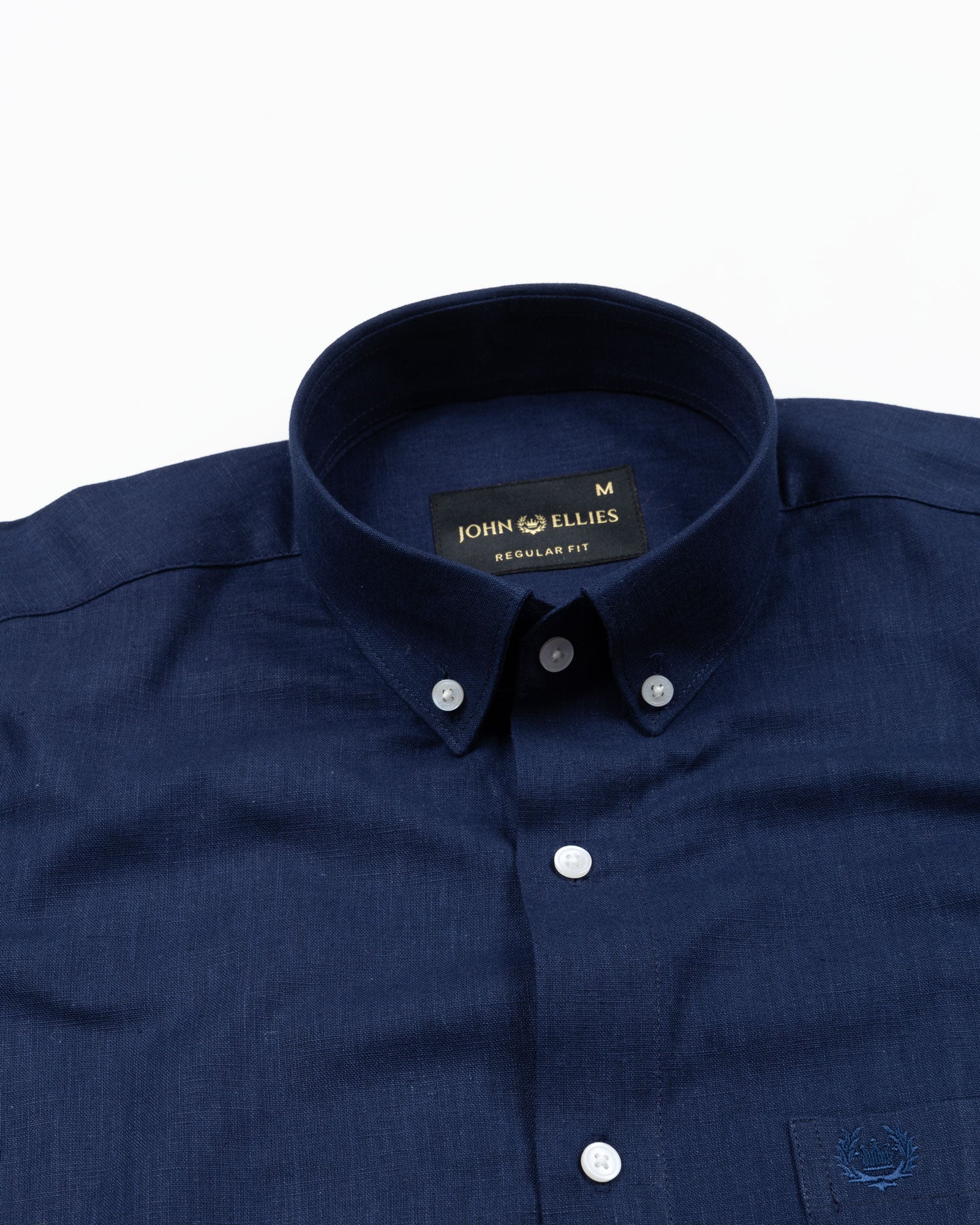 Airloom Navy Blue Plain Linen Button Down Shirt - John Ellies