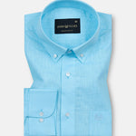 Airloom Sky Blue Plain Linen Button Down Shirt - John Ellies