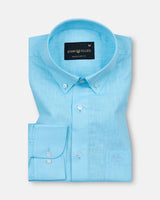 Airloom Sky Blue Plain Linen Button Down Shirt