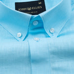 Airloom Sky Blue Plain Linen Button Down Shirt - John Ellies