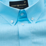 Airloom Sky Blue Plain Linen Button Down Shirt - John Ellies