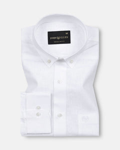 Airloom White Plain Linen Button Down Shirt - John Ellies