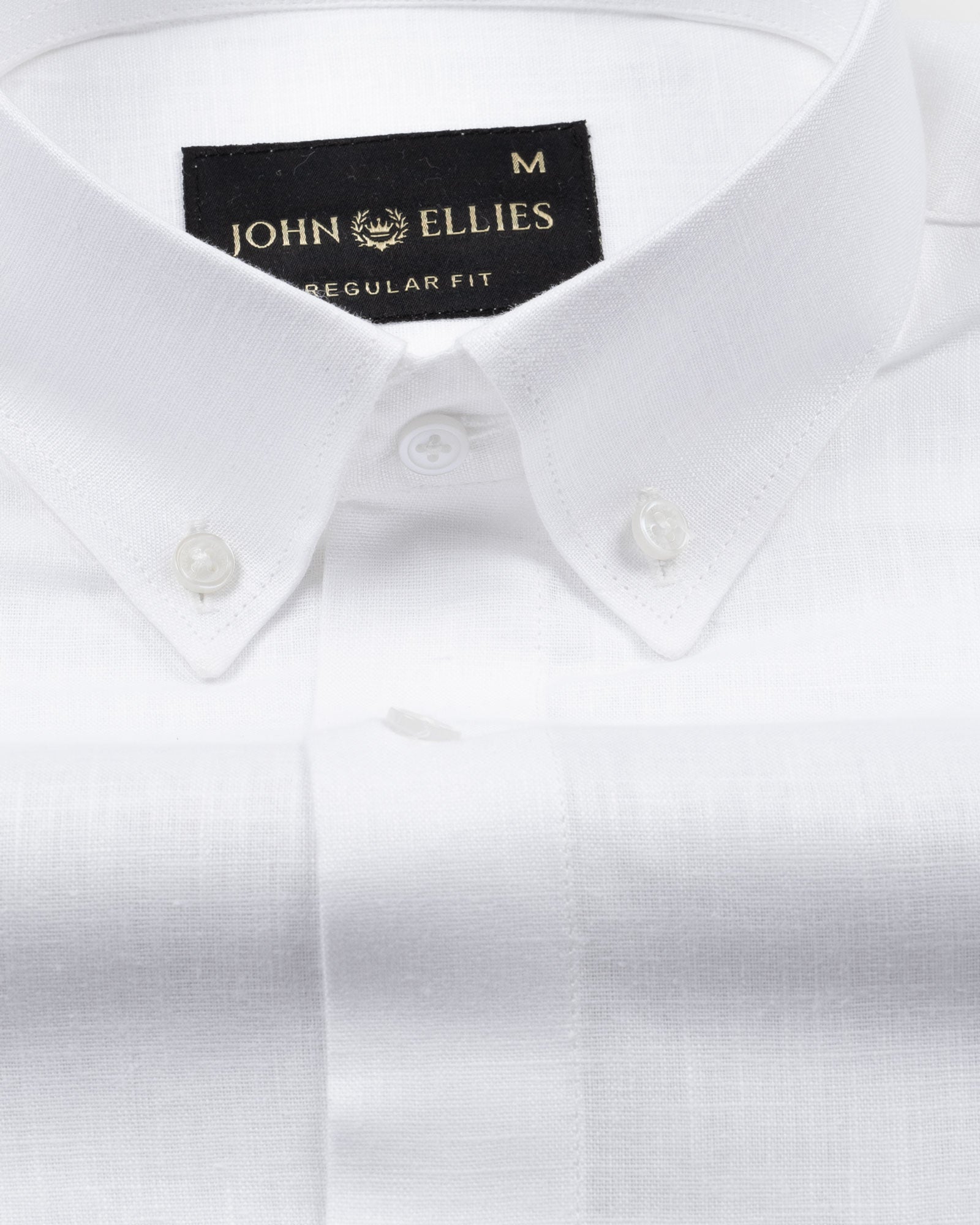 Airloom White Plain Linen Button Down Shirt - John Ellies