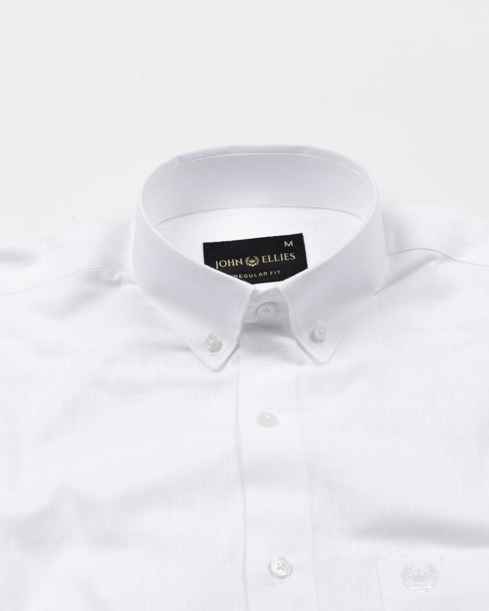 Airloom White Plain Linen Button Down Shirt - John Ellies