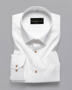 Bright White Wooden Buttons Premium Giza Cotton Shirt