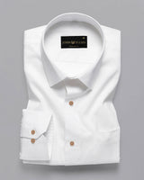 Bright White Wooden Buttons Premium Giza Cotton Shirt