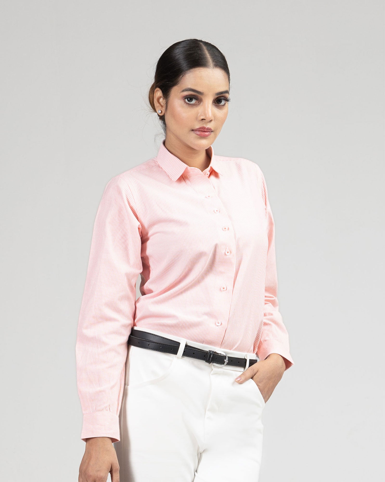 Strata Orange Stripes Oxford Cotton Women Shirt - John Ellies