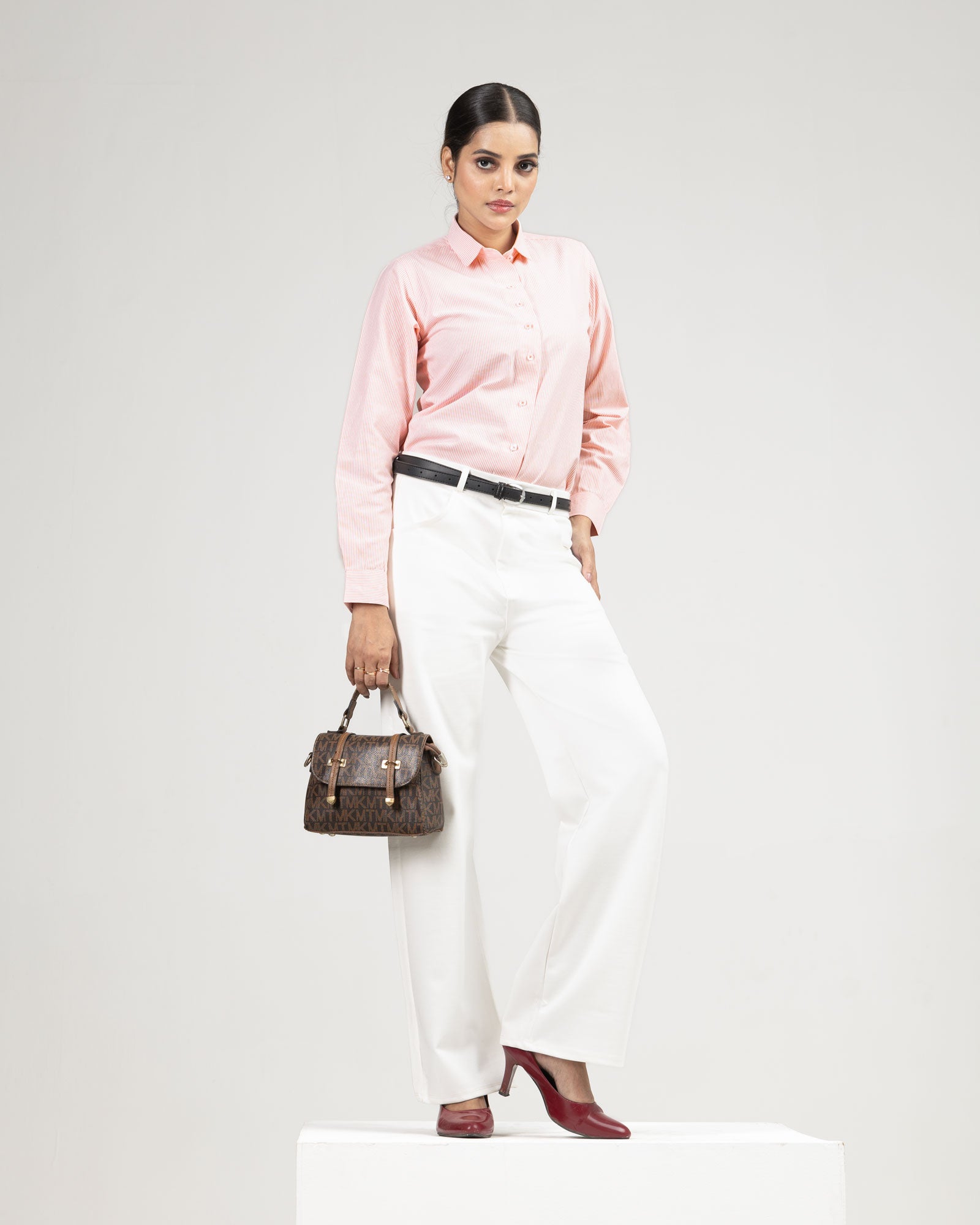 Strata Orange Stripes Oxford Cotton Women Shirt - John Ellies