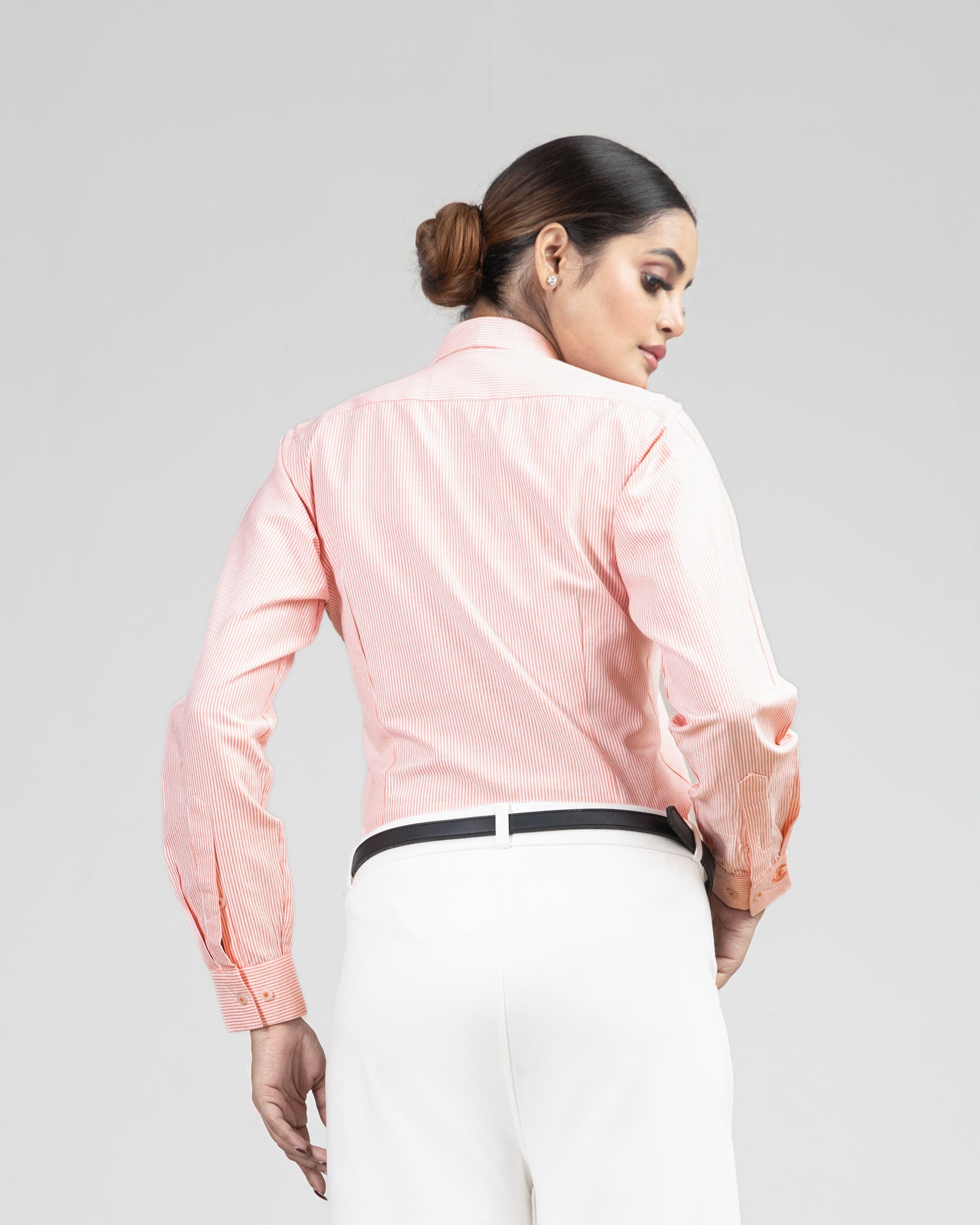 Strata Orange Stripes Oxford Cotton Women Shirt - John Ellies