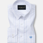 Biscay White With Blue Stripes Cotton Shirt - John Ellies