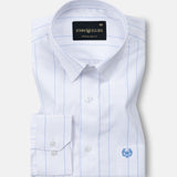 Biscay White With Blue Stripes Cotton Shirt - John Ellies