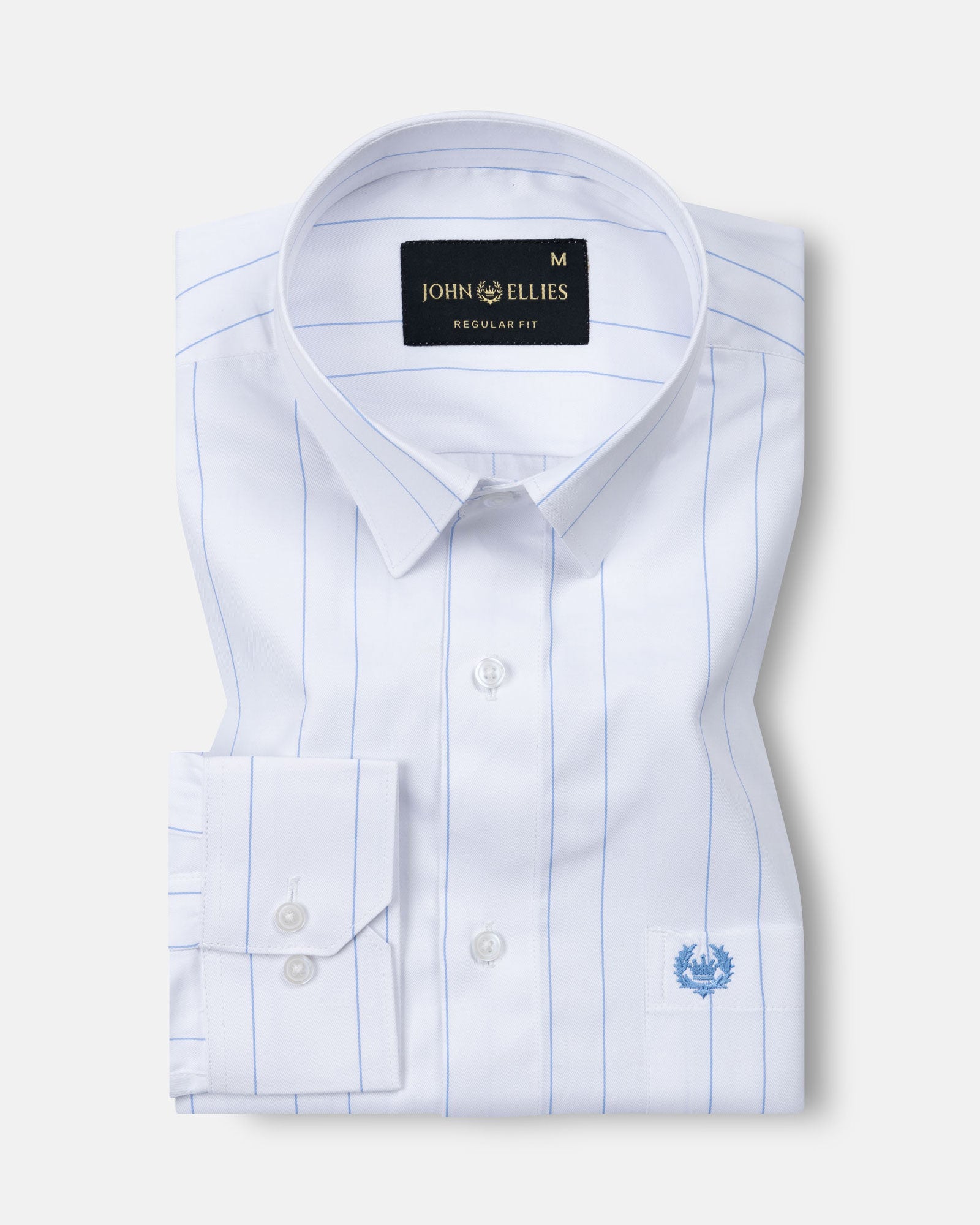 Biscay White With Blue Stripes Cotton Shirt - John Ellies