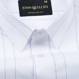 Biscay White With Blue Stripes Cotton Shirt - John Ellies