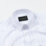 Biscay White With Blue Stripes Cotton Shirt - John Ellies