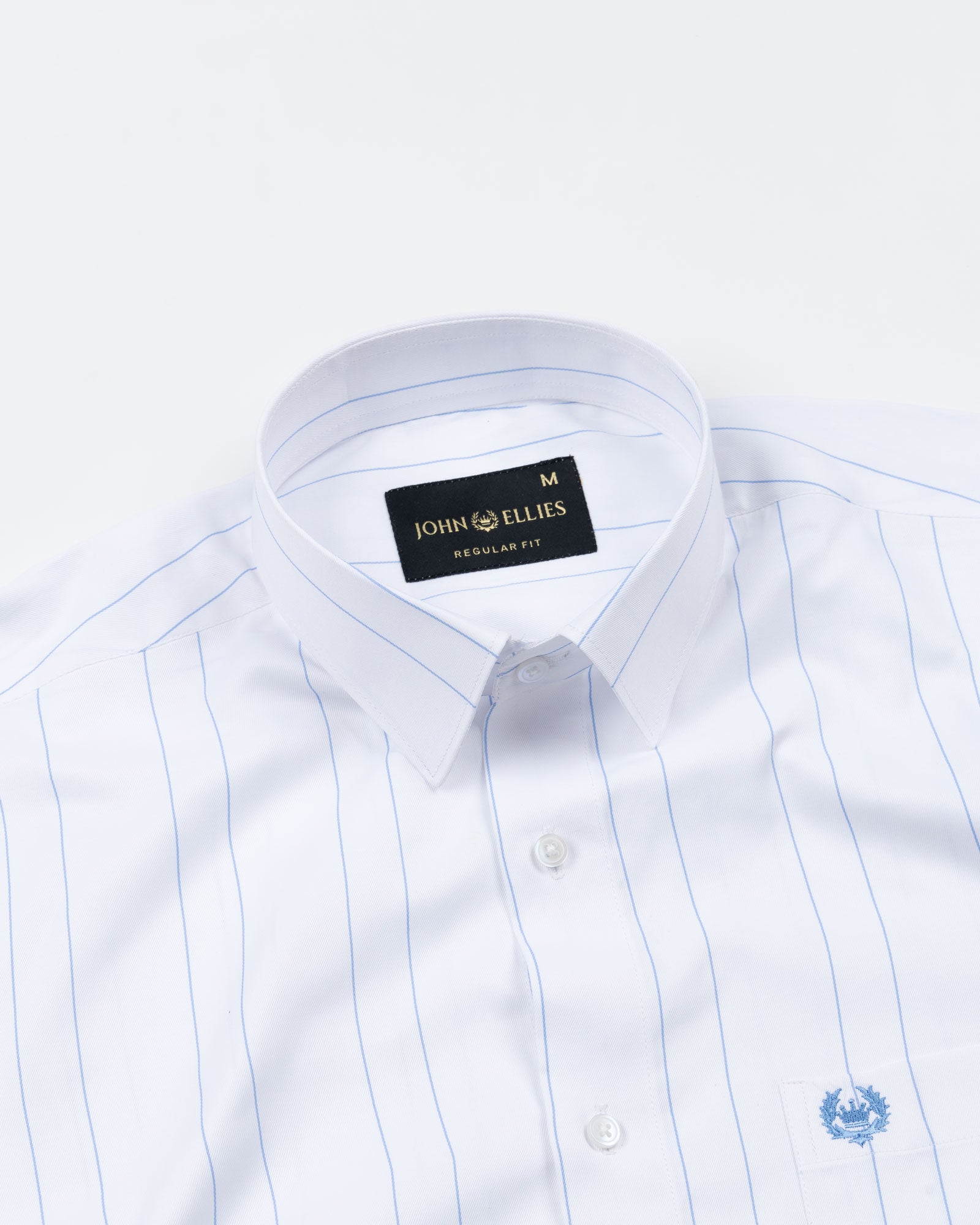 Biscay White With Blue Stripes Cotton Shirt - John Ellies