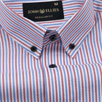 Biscay Red And Blue Stripes Cotton Button Down Shirt - John Ellies