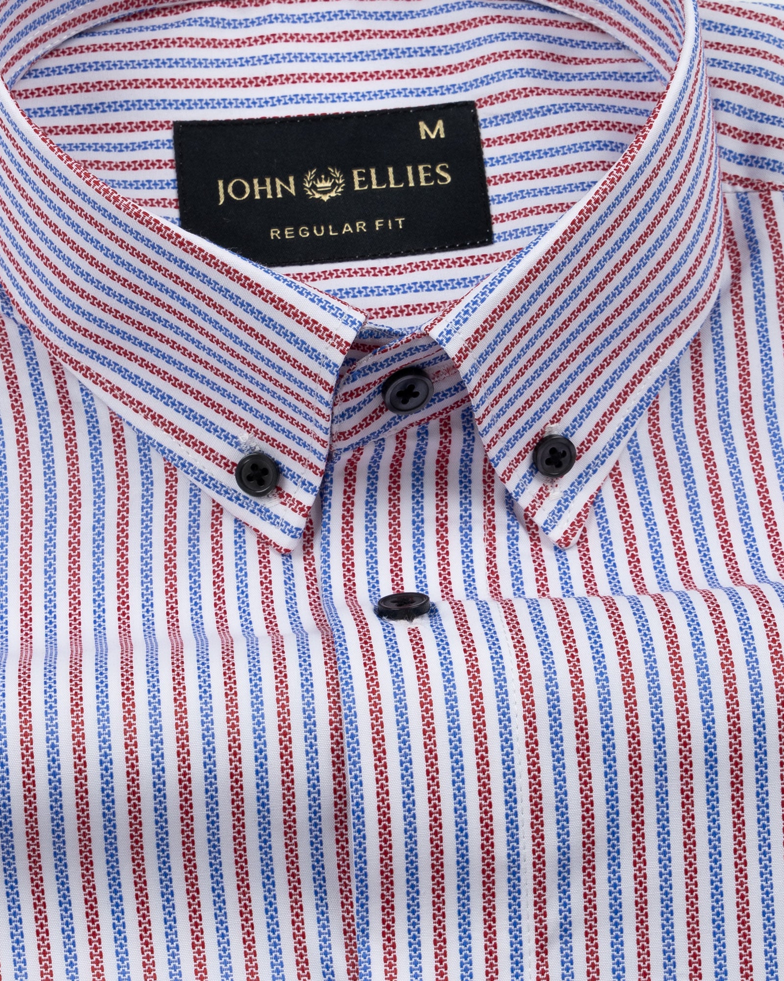 Biscay Red And Blue Stripes Cotton Button Down Shirt - John Ellies