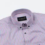 Biscay Red And Blue Stripes Cotton Button Down Shirt - John Ellies